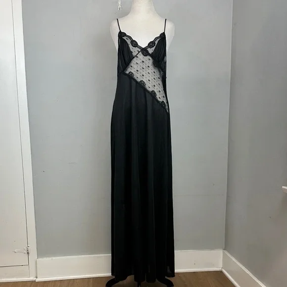 silk and lace black dress Black Silk Satin Bias Dress With Gathered Bust And Black Lace Detail main image 1
